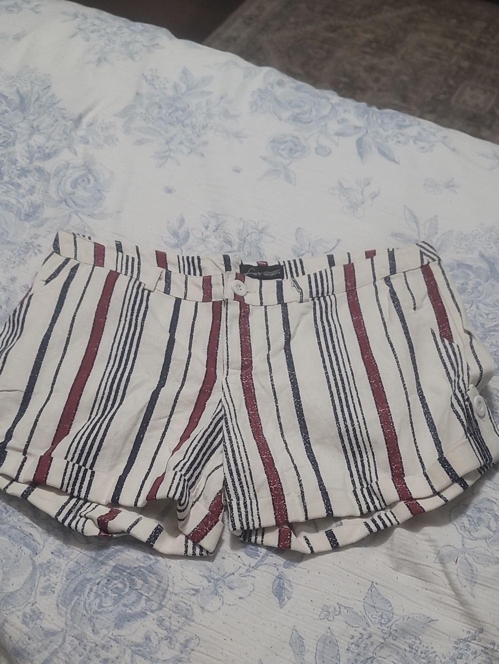 Striped White & Burgundy Women’s Casual Lounge Shorts